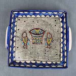 Handpainted Ceramic Pottery Miracle of the Fish & Loaves Mosiac Design Tableware